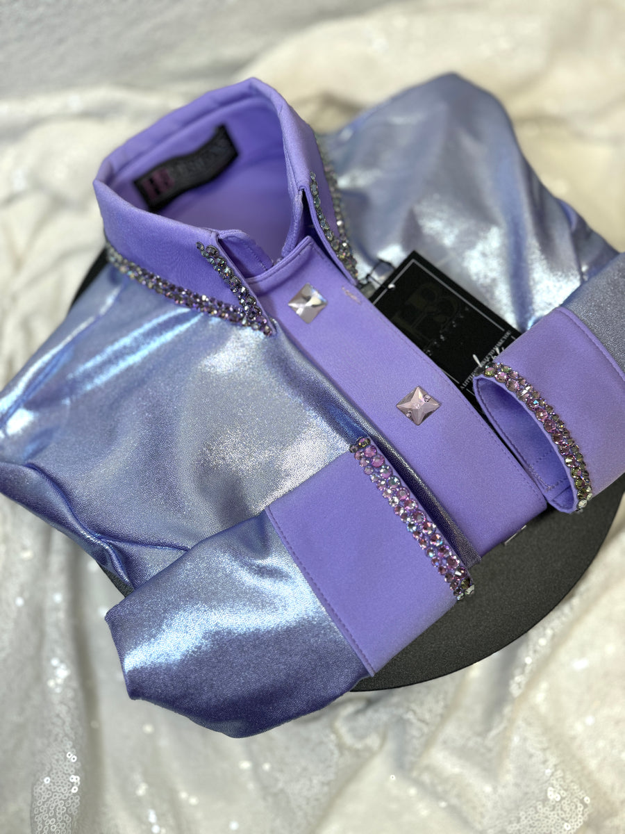 SIMPLY Periwinkle w/ Lavender Contrast Melted Metals Stretch Day Shirt 1064
