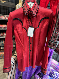 GLAM YOKED Classic Red & Black Stretch Taffeta Day Shirt 1269