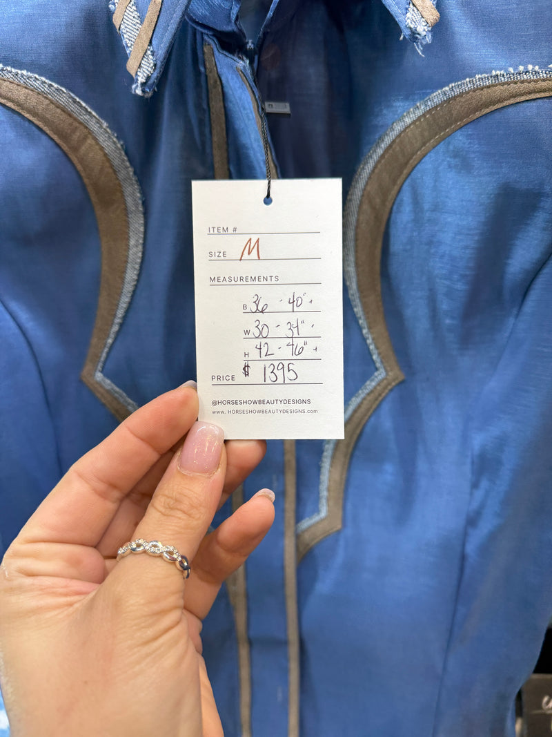 SOUTHWESTERN Denim & Taupe Stretch Taffeta Day Shirt 1016