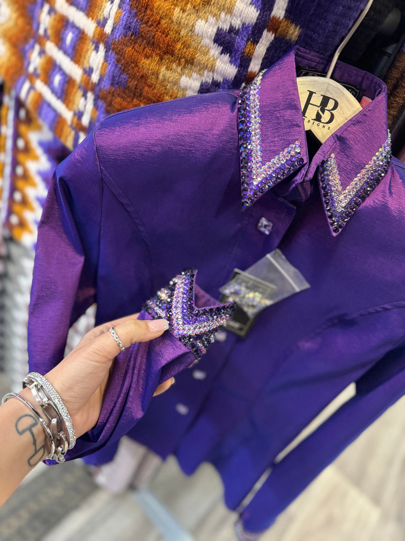 GLITZY Iridescent Purple Stretch Taffeta Day Shirt