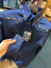 SOUTHWESTERN Navy w/ Whiskey Buckstitch Stretch Taffeta Day Shirt 1010