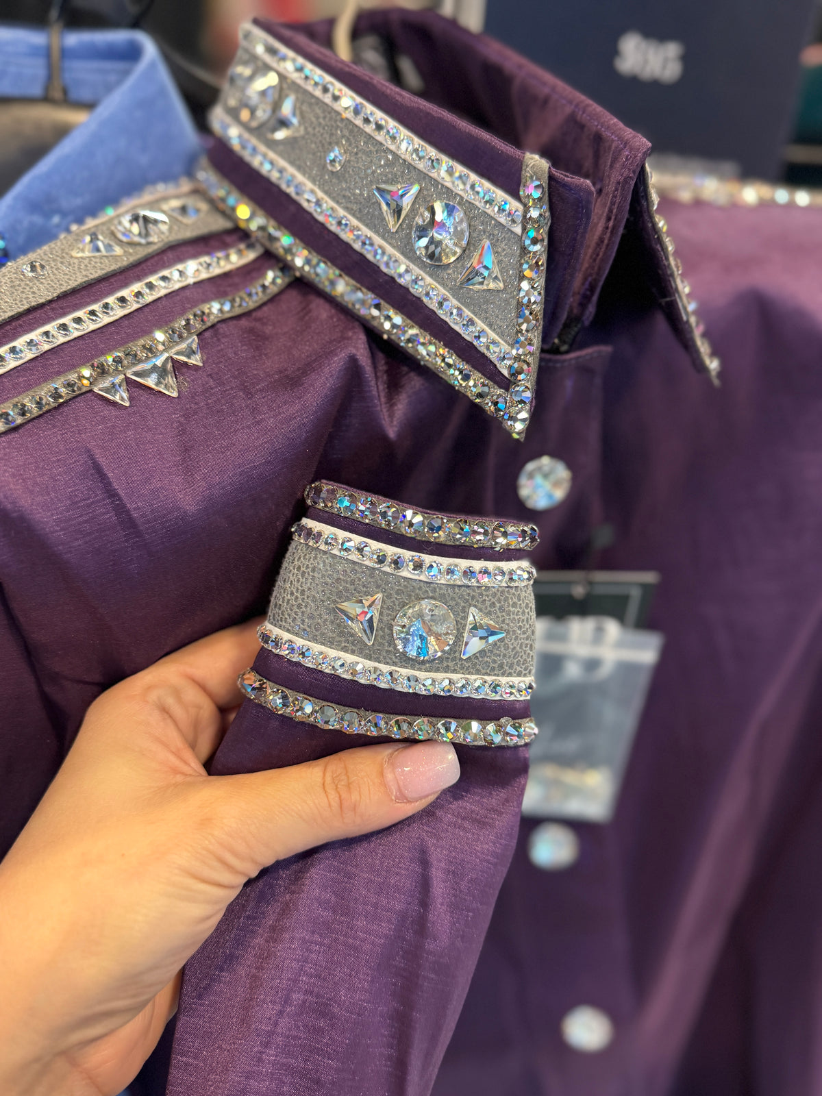 GLAM Eggplant w/ Grey & White Stretch Taffeta Day Shirt