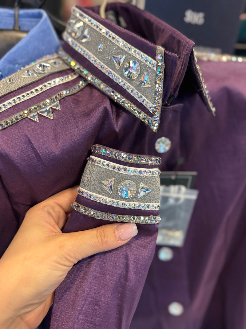 GLAM Eggplant w/ Grey & White Stretch Taffeta Day Shirt