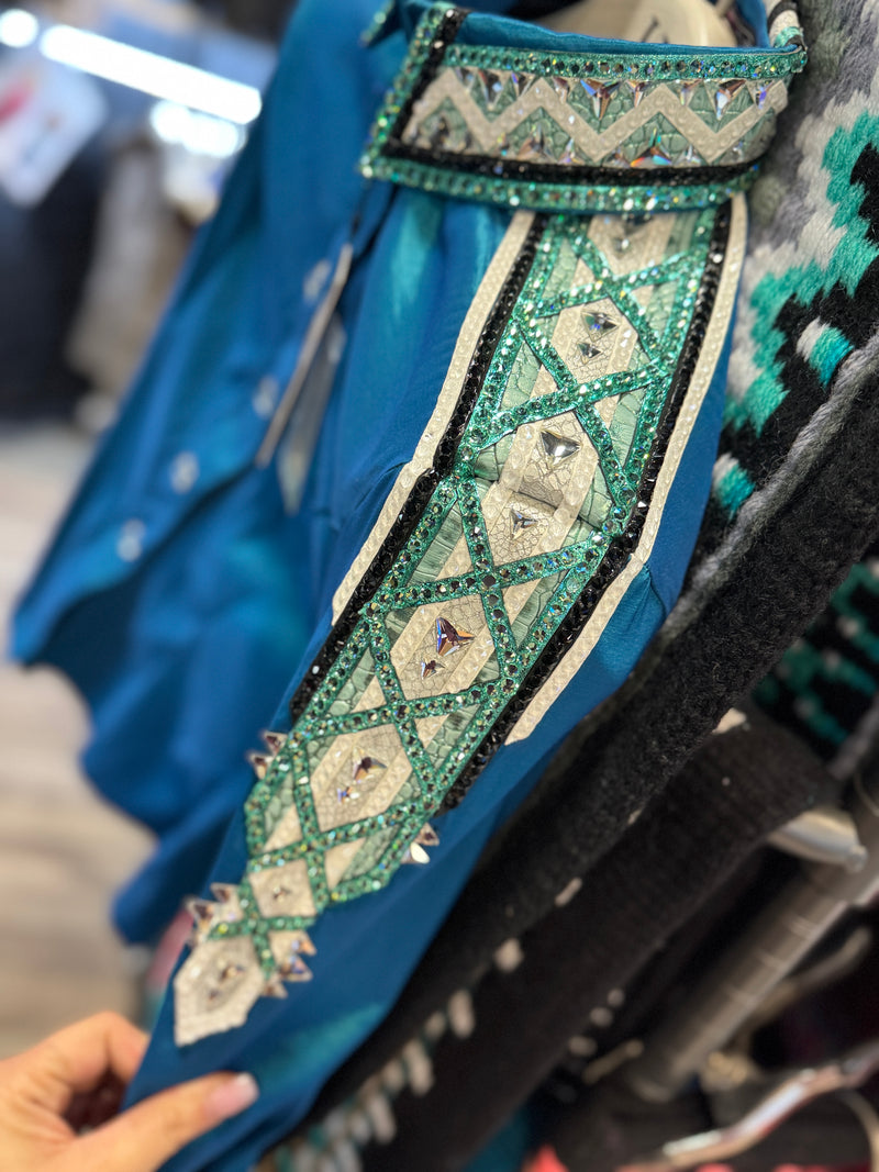 GLAM Iridescent Teal w/ Seafoam/Mint, Black and White Stretch Taffeta Day Shirt