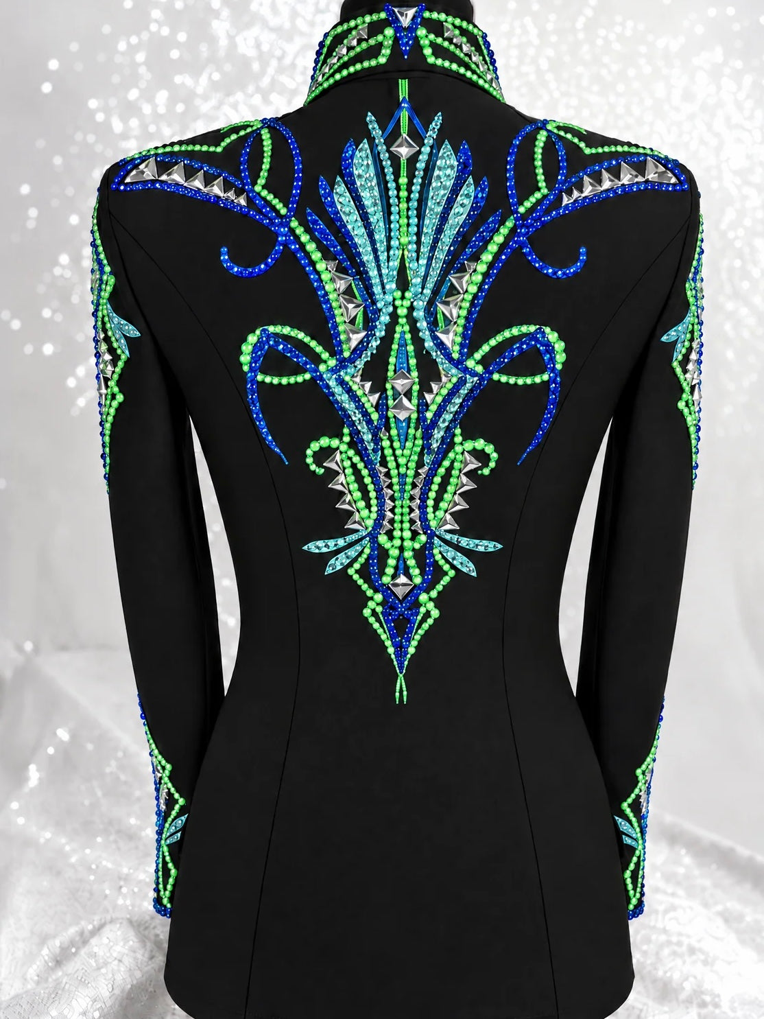 GLAM Black, Electric Green, Royal Blue and Aqua Compression Spandex Stretch Day Shirt 1528