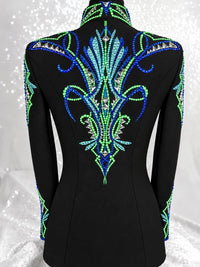 GLAM Black, Electric Green, Royal Blue and Aqua Compression Spandex Stretch Day Shirt 1528