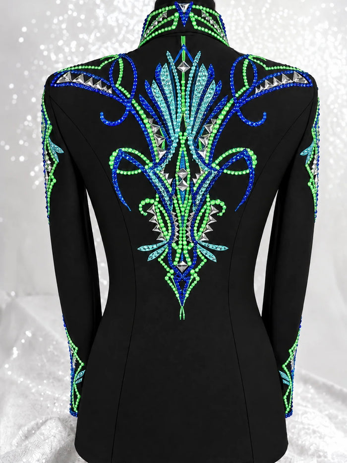 GLAM Black, Electric Green, Royal Blue and Aqua Compression Spandex Stretch Day Shirt 1528