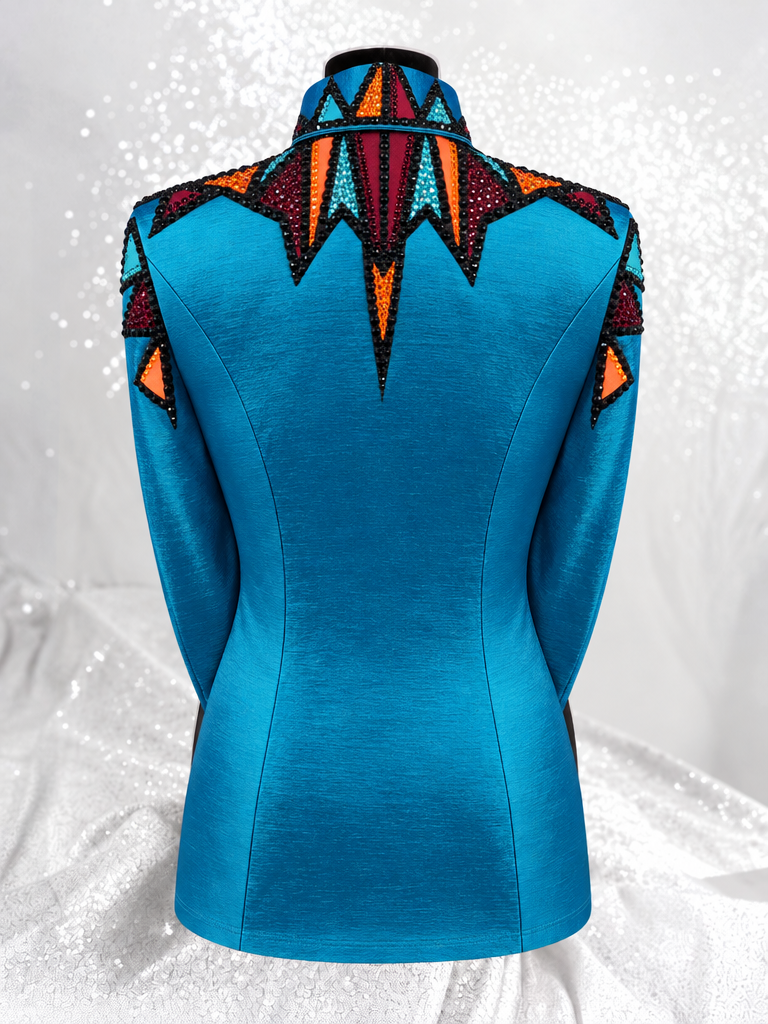 GLAM Iridescent Teal w/ Orange, Red & Aqua Stretch Taffeta Day Shirt 1533