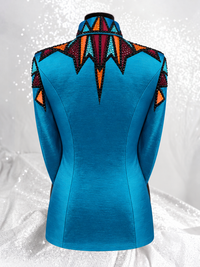 GLAM Iridescent Teal w/ Orange, Red & Aqua Stretch Taffeta Day Shirt 1533