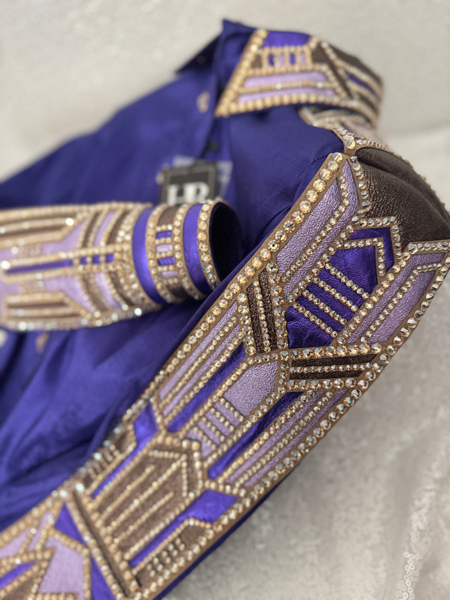 GLAM Royal Purple w/ Camel and Bronze Stretch Taffeta Day Shirt 1299