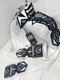 GLAM White, Grey, Icey Blue and Black Stretch Taffeta Day Shirt