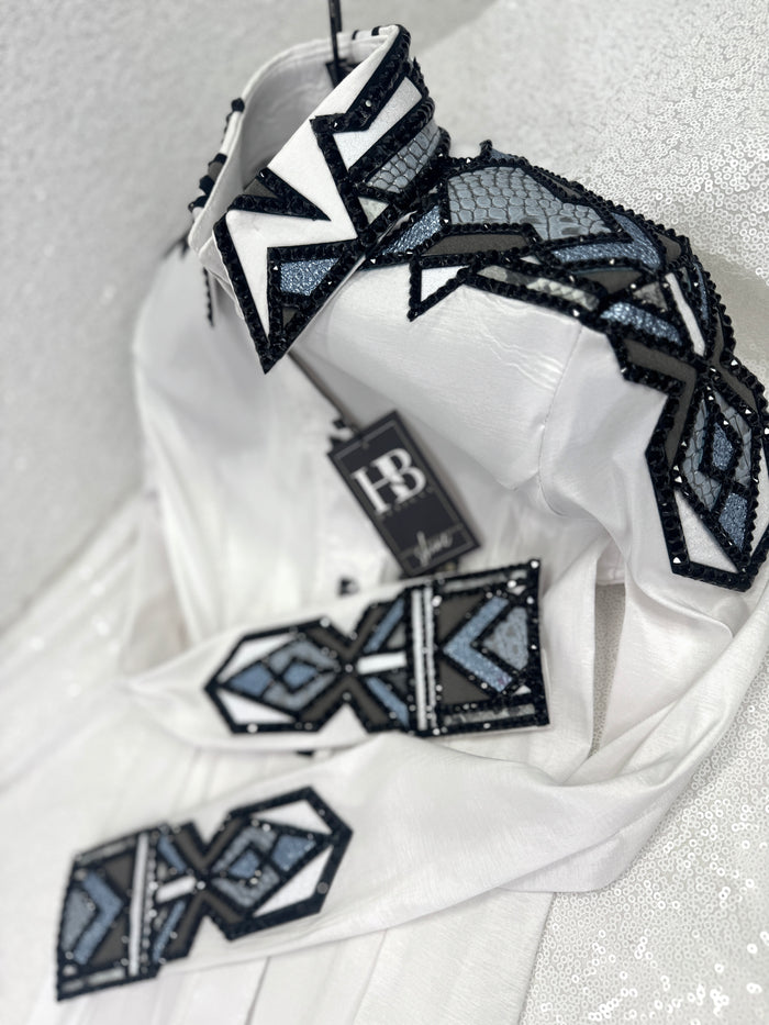 GLAM White, Grey, Icey Blue and Black Stretch Taffeta Day Shirt