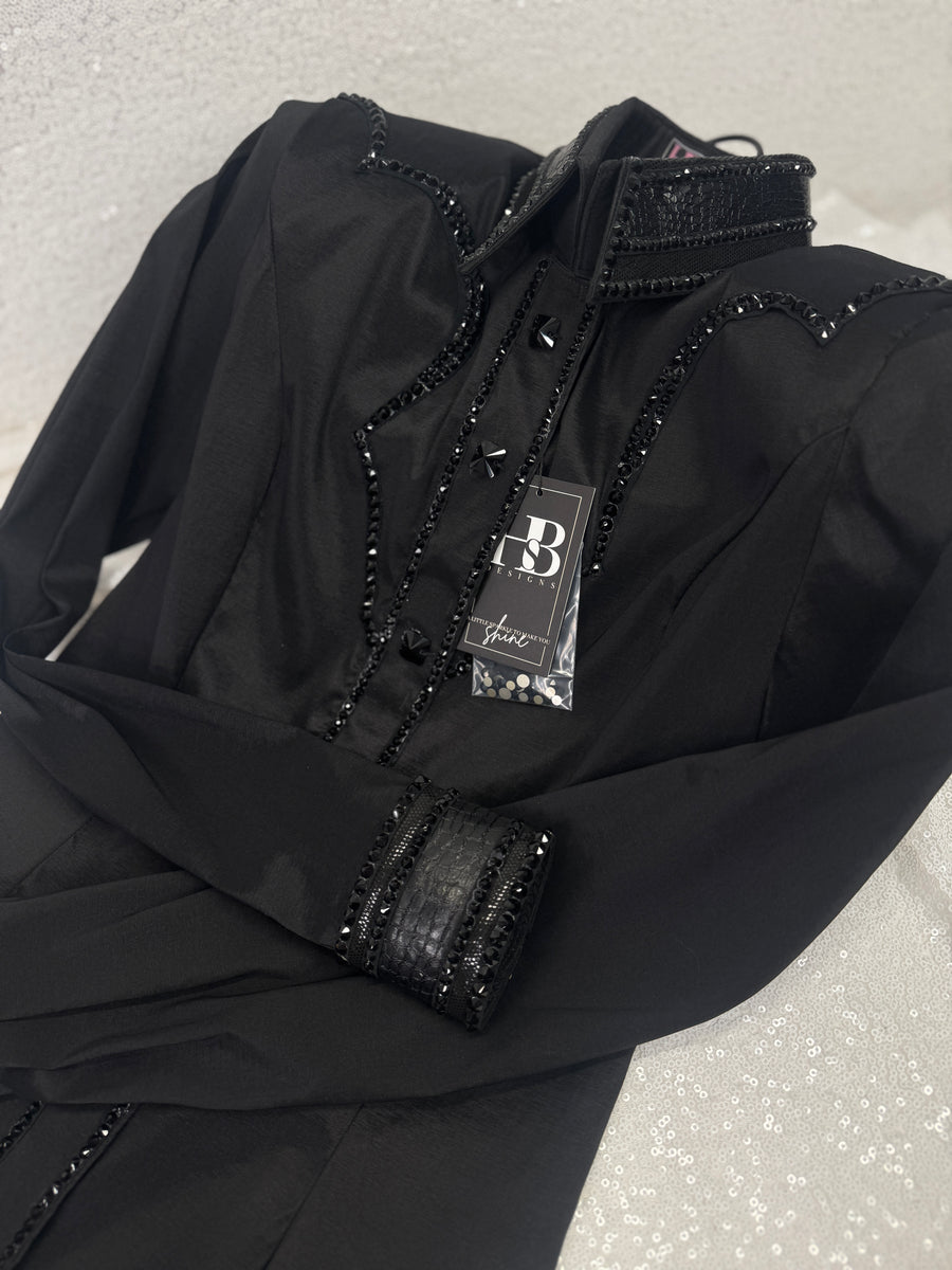 GLAM YOKED Black on Black Stretch Taffeta Day Shirt 1273