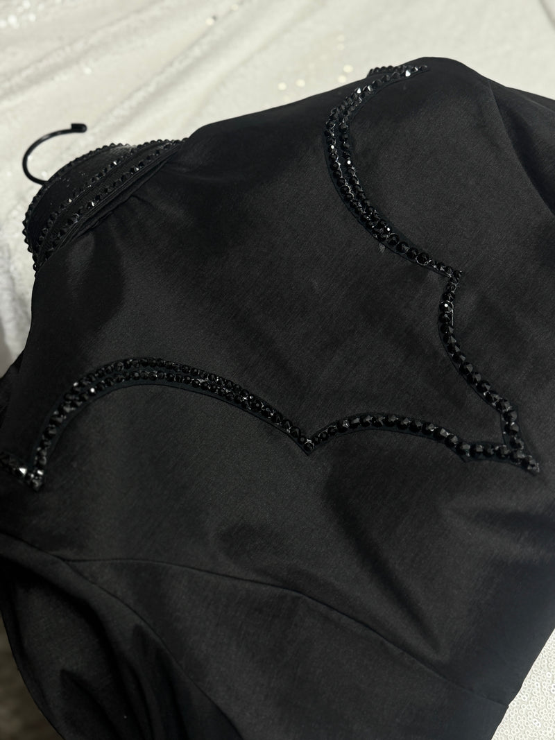 GLAM YOKED Black on Black Stretch Taffeta Day Shirt