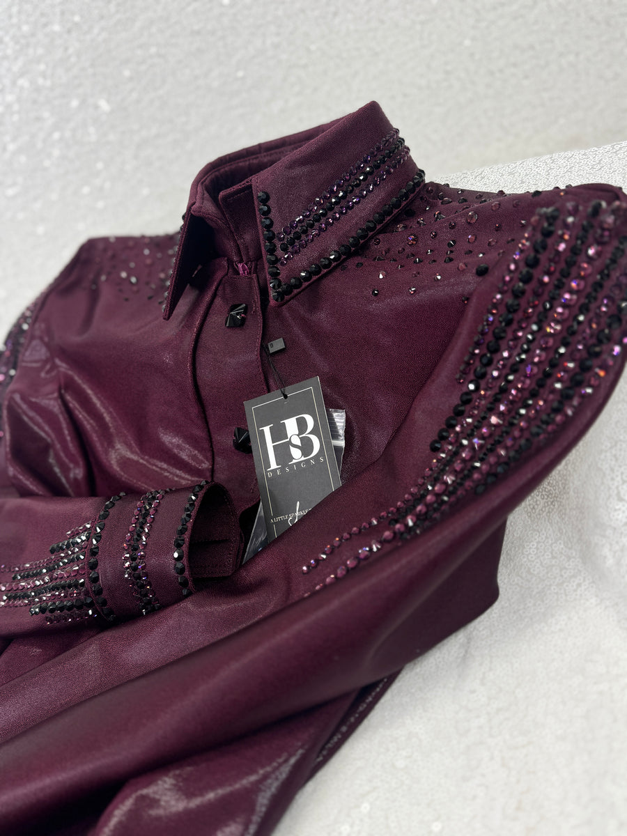 GLAM Dark Burgundy Melted Metals Stretch Spandex Day Shirt 1328