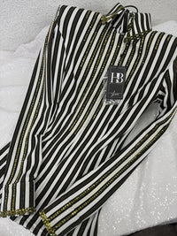 GLAM Olive Green, White and Black Striped Stretch Knit Day Shirt