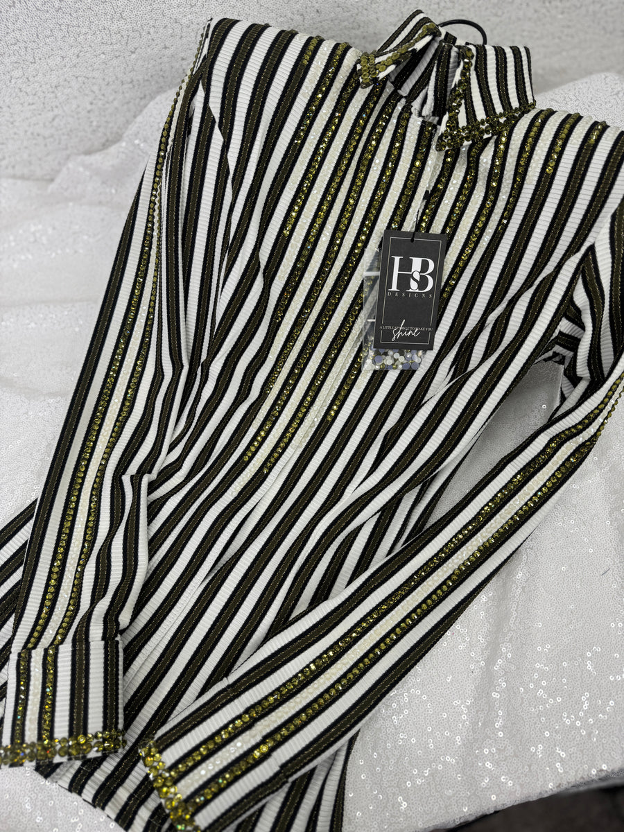 GLAM Olive Green, White and Black Striped Stretch Knit Day Shirt 1310