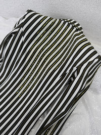 GLAM Olive Green, White and Black Striped Stretch Knit Day Shirt