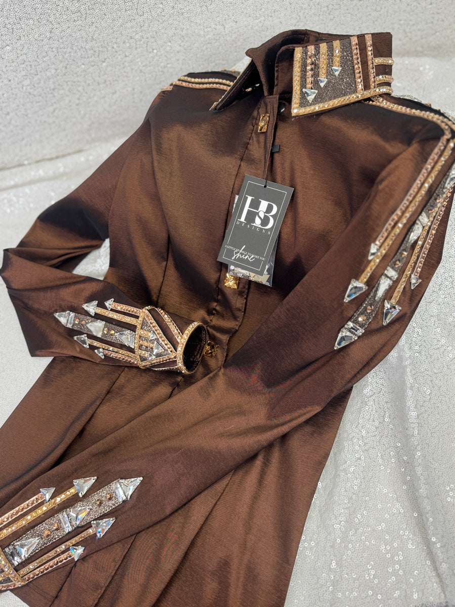 GLAM Brown, Taupe, Camel/Tan and Bronze Stretch Taffeta Day Shirt 1331