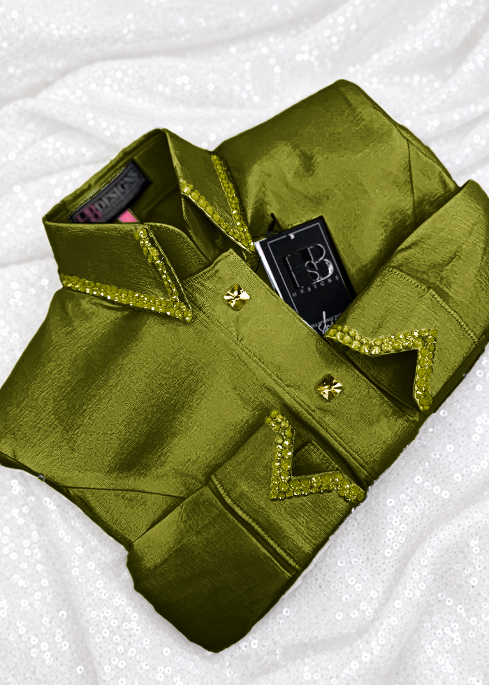 SIMPLY Bright Olive Green Stretch Taffeta Day Shirt 1484