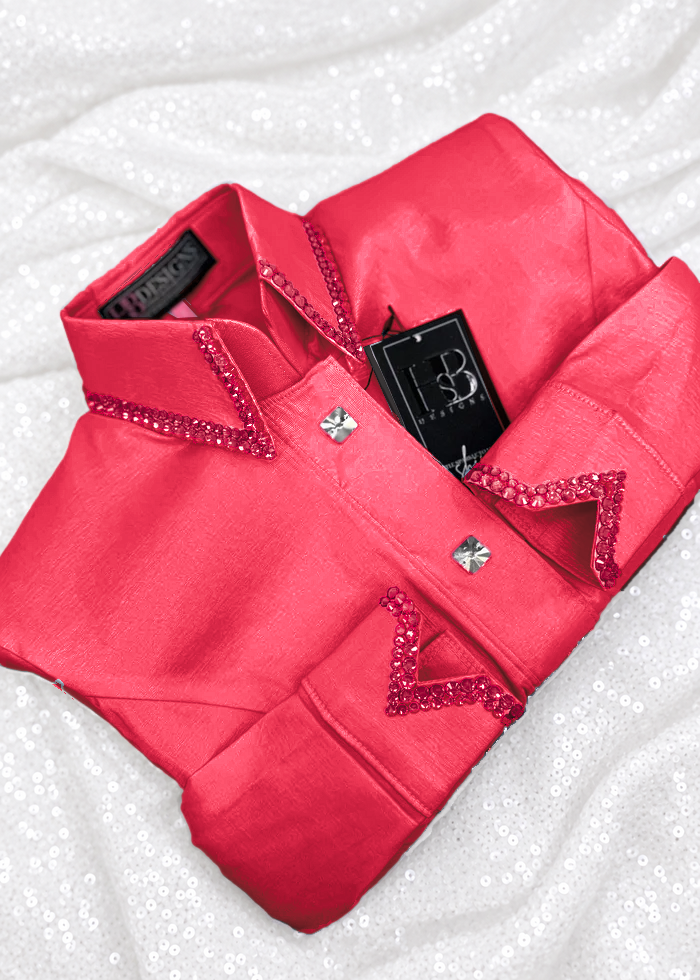 SIMPLY Hot Coral Stretch Taffeta Day Shirt 1094