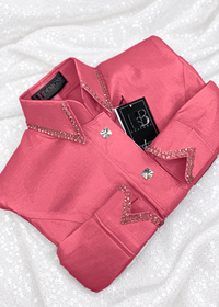 SIMPLY Pink Starburst Stretch Taffeta Day Shirt 1357