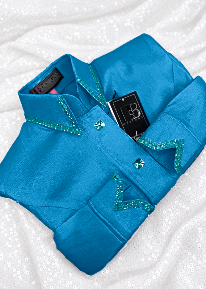 SIMPLY Teal Blue Stretch Taffeta Day Shirt 1027