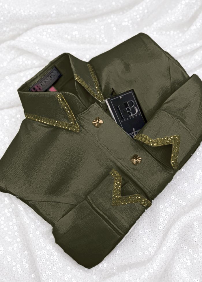 SIMPLY Dark Sage/Olive Stretch Taffeta Day Shirt 1512