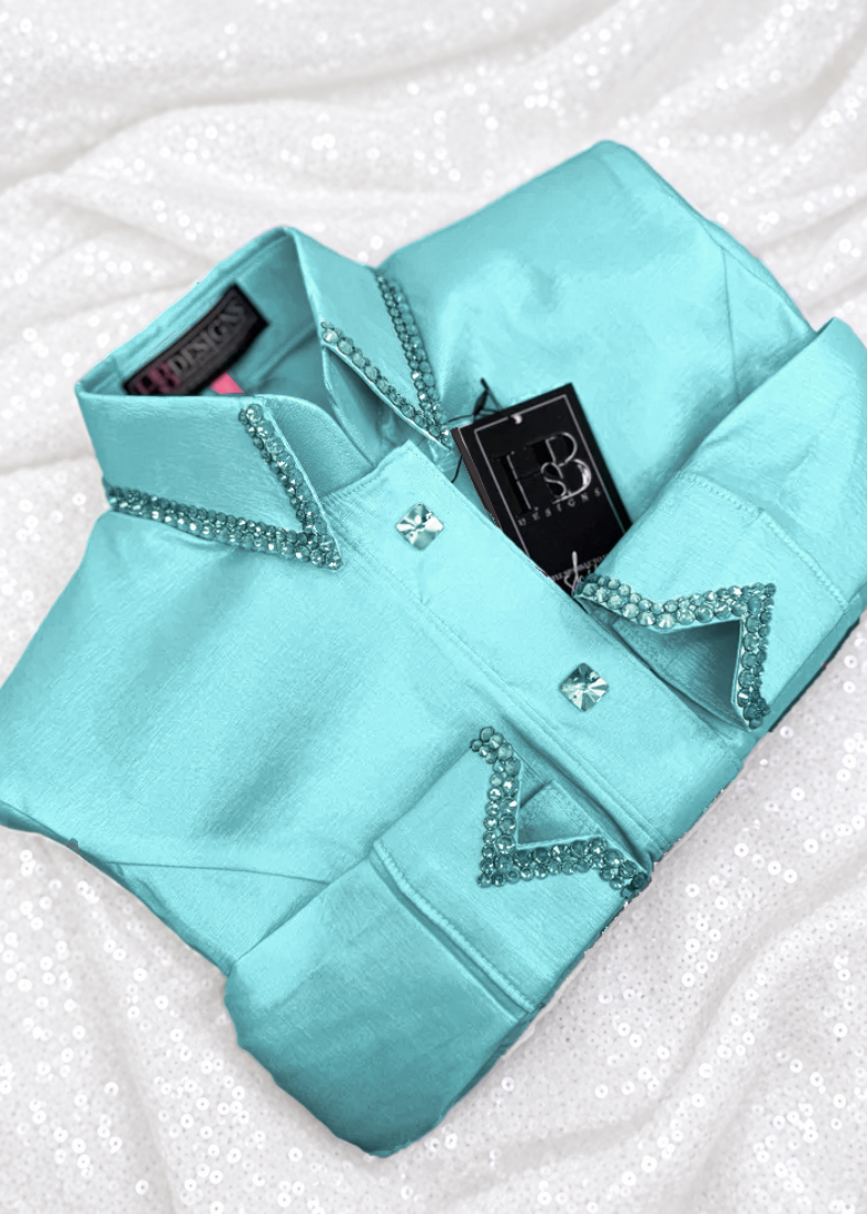 SIMPLY Tiffany Blue Stretch Taffeta Day Shirt 1507