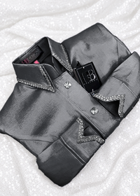 SIMPLY Gunmetal Grey Stretch Taffeta Day Shirt 1095