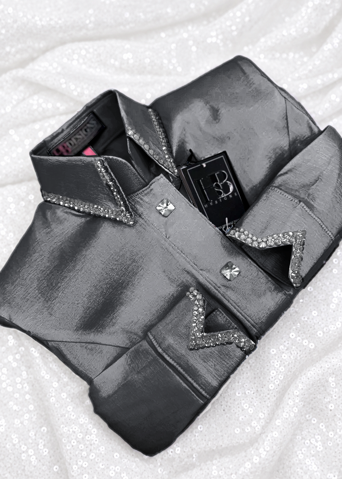 Product photo of SIMPLY Gunmetal Grey Stretch Taffeta Day Shirt 1095 Item 1095