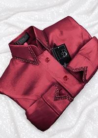 SIMPLY Iridescent Burgundy Stretch Taffeta Day Shirt 1085