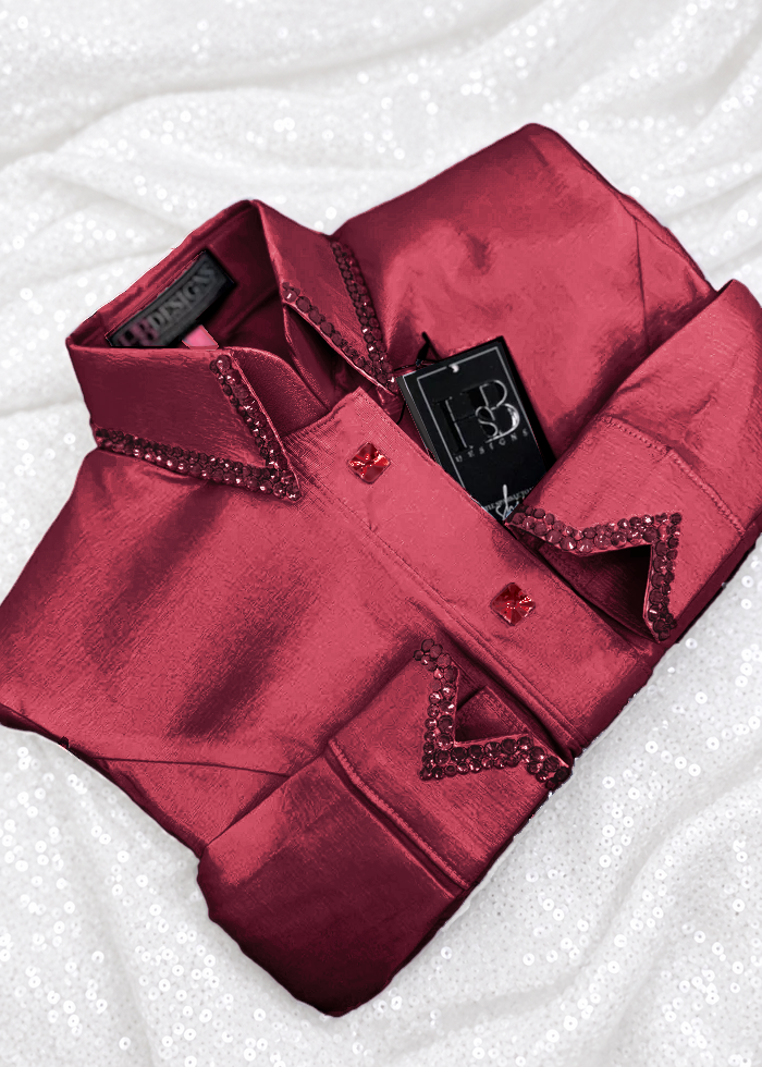 SIMPLY Iridescent Burgundy Stretch Taffeta Day Shirt 1085