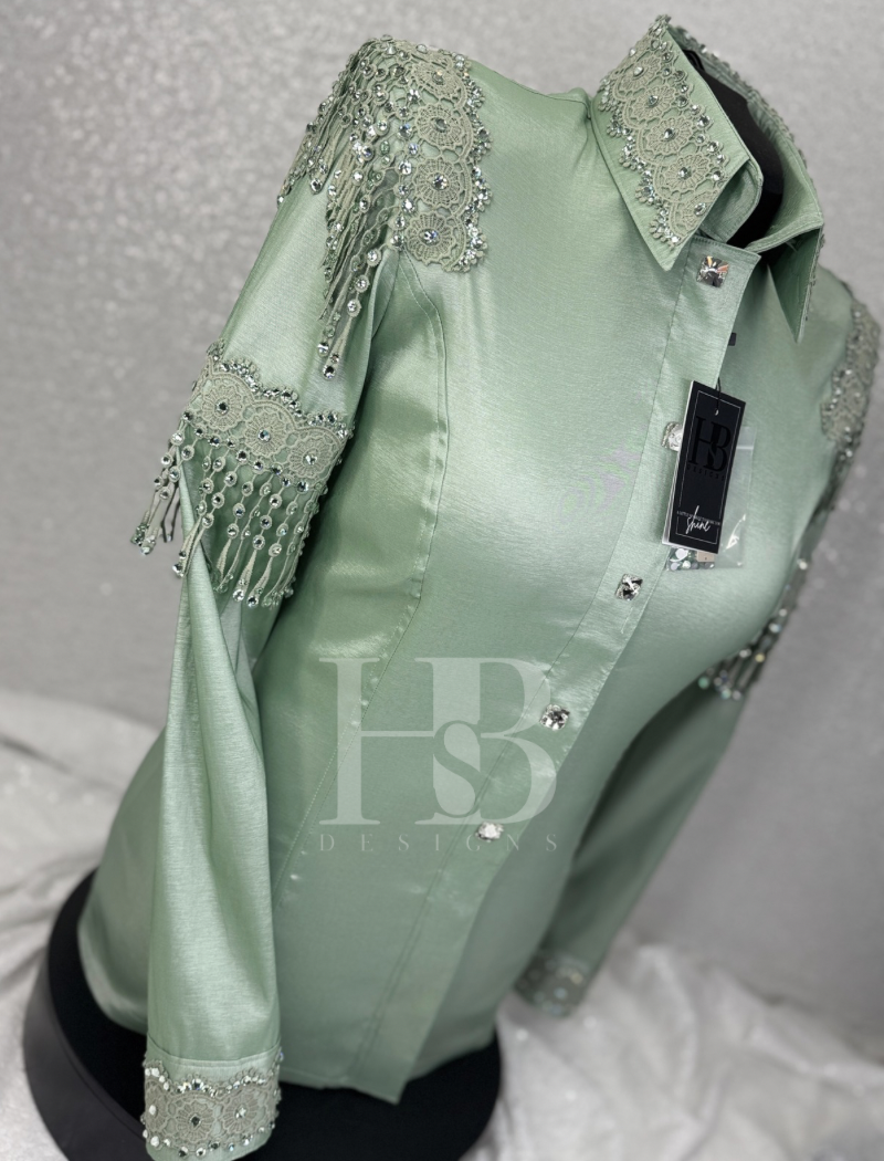 GLAM Sage Fringe Stretch Taffeta Day Shirt 1297