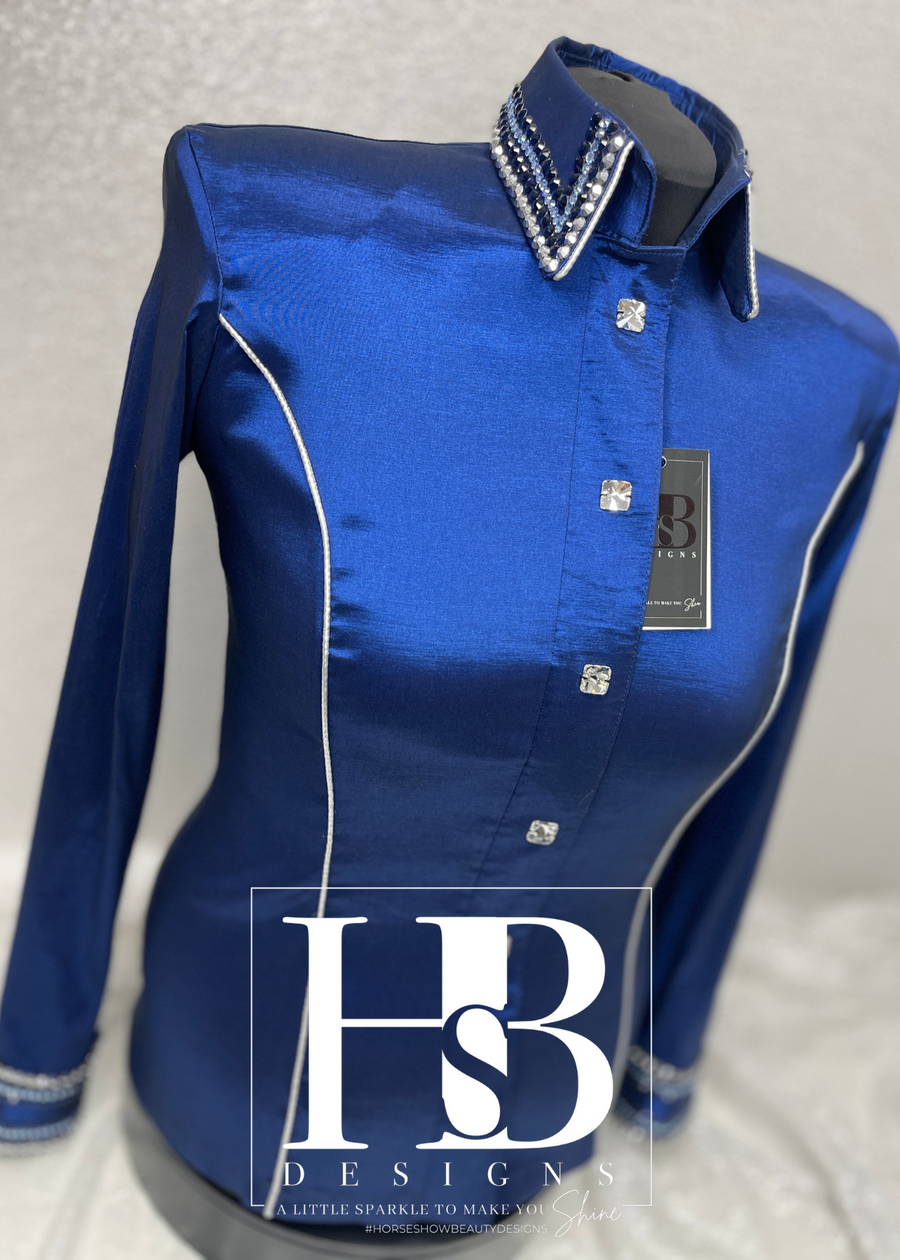 LUXE Navy & Silver Taffeta Day Shirt w/ Piping 1174
