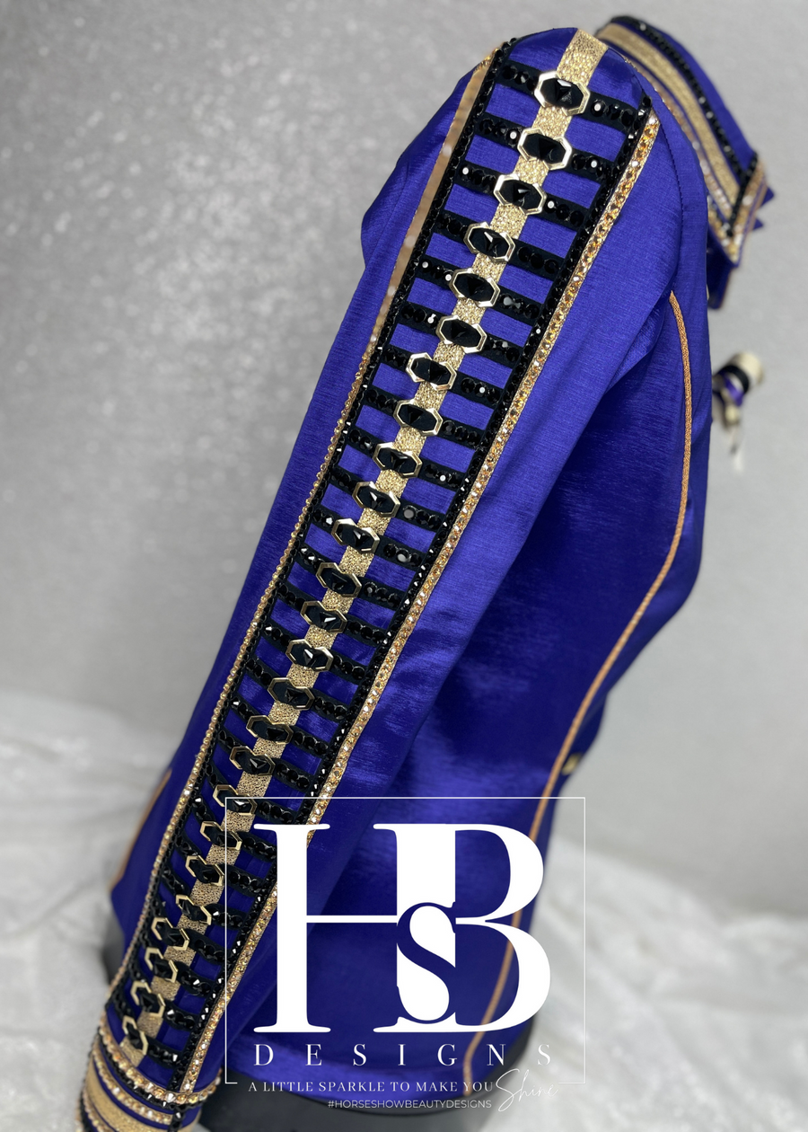 GLAM Royal Purple and Gold Stretch Taffeta Day Shirt w/ Piping 1300