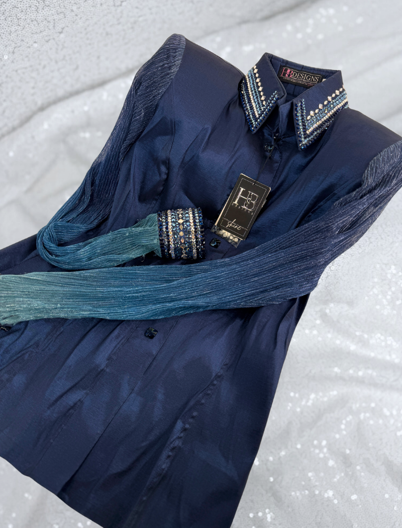 GLITZY BREEZY Dark Denim / Navy Stretch Taffeta Day Shirt