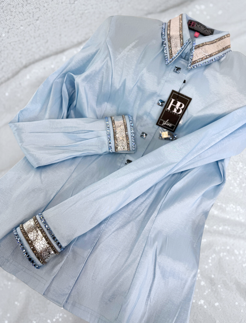 LUXE Icey Blue w/ Grey Stretch Taffeta Day Shirt 1178