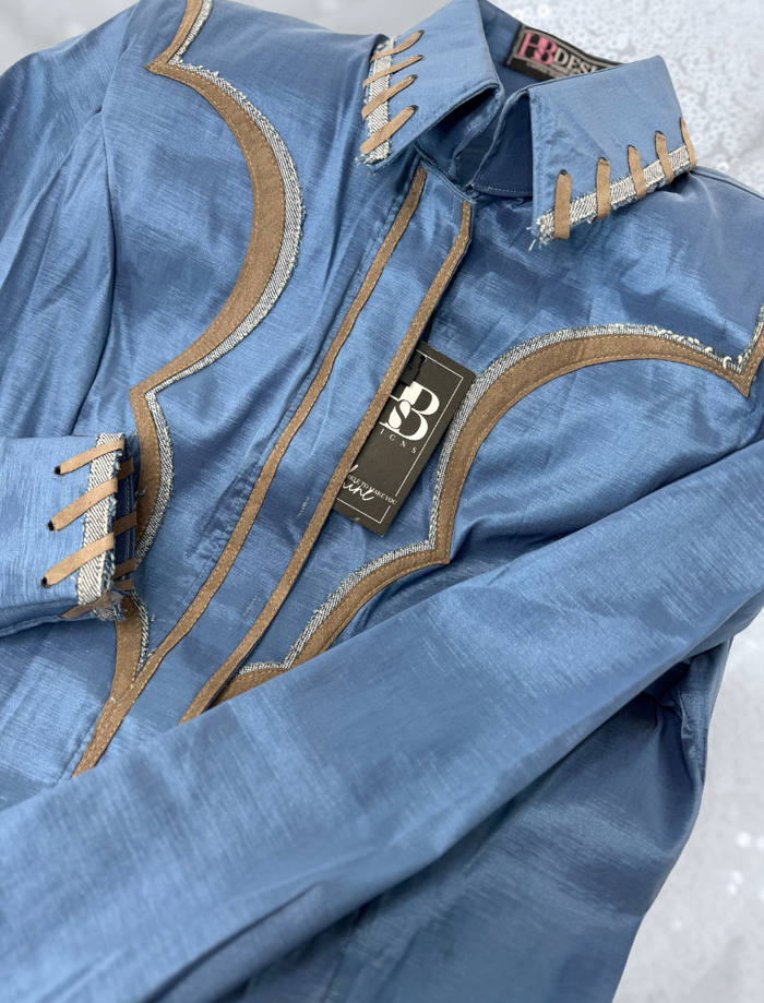 SOUTHWESTERN Denim & Taupe Stretch Taffeta Day Shirt