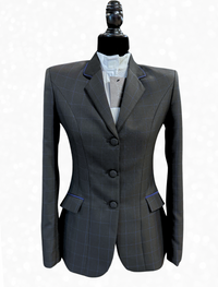 TAILORED Black w/ Royal Blue Plaid Hunt Coat #1017