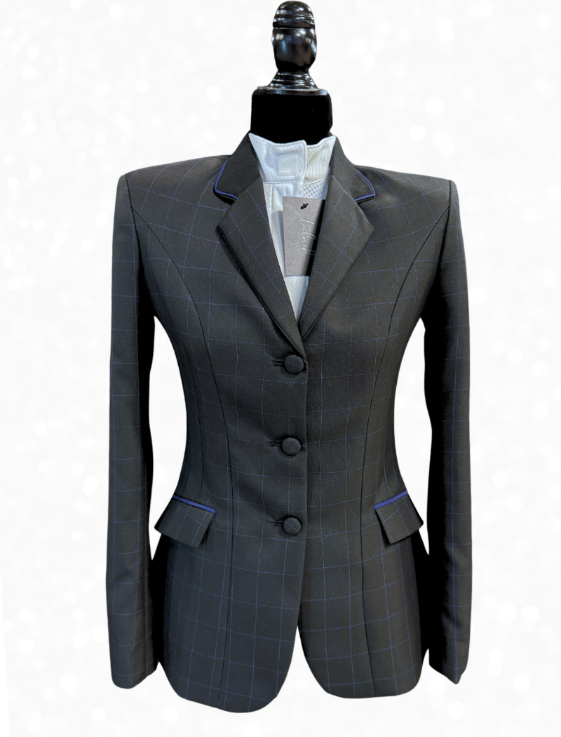 TAILORED Black w/ Royal Blue Plaid Hunt Coat #1017