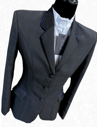 TAILORED Black w/ Royal Blue Plaid Hunt Coat #1017