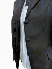 TAILORED Black w/ Royal Blue Plaid Hunt Coat #1017