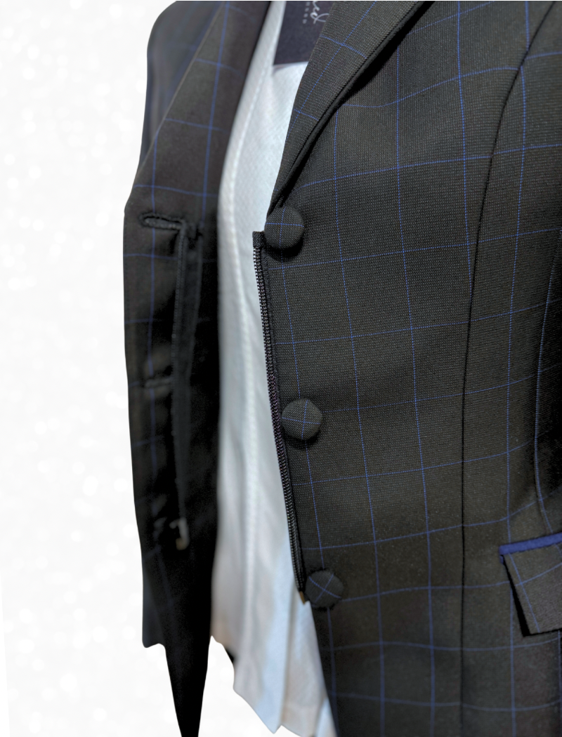 TAILORED Black w/ Royal Blue Plaid Hunt Coat #1017