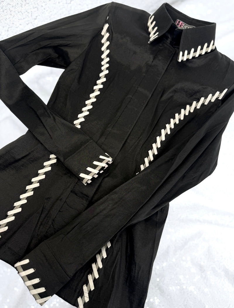 SOUTHWESTERN Black w/ Grey Whipstitch Stretch Taffeta Day Shirt 1017