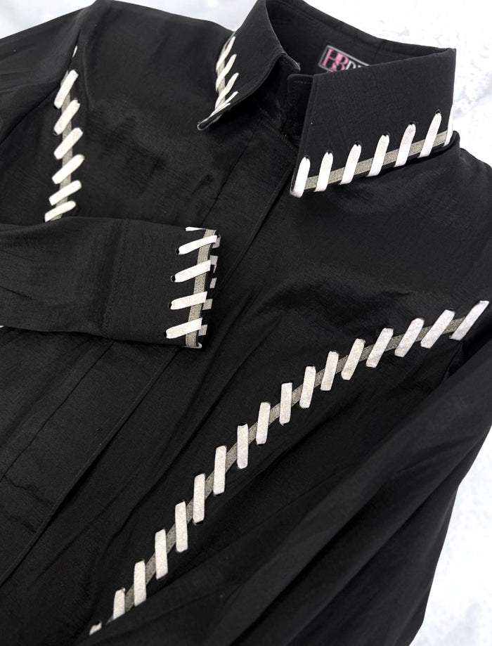 SOUTHWESTERN Black w/ Grey Whipstitch Stretch Taffeta Day Shirt