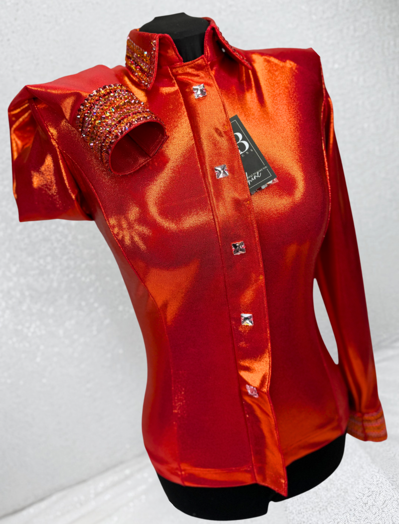 GLITZY Orange Dream Melted Metals Stretch Day Shirt 1218