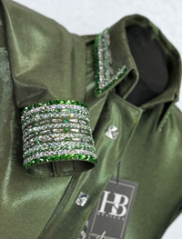 GLITZY Forest & Olive Green Melted Metals Stretch Day Shirt