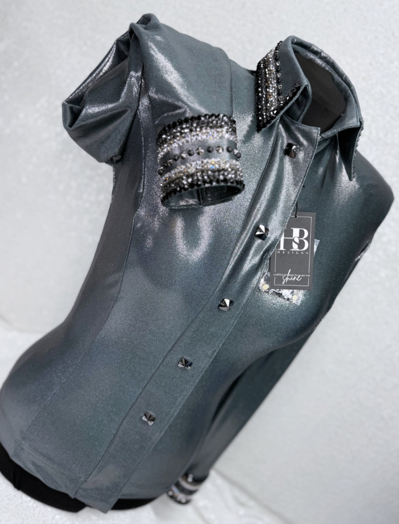 GLITZY Dark Silver Melted Metals Stretch Day Shirt
