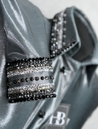 GLITZY Dark Silver Melted Metals Stretch Day Shirt
